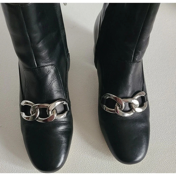 WOMENS' MICHAEL KORS CHAIN EMBELLISHED LEATHER ANKLE BOOTS BOOTIES BLACK SZ 6 M - Picture 3 of 10
